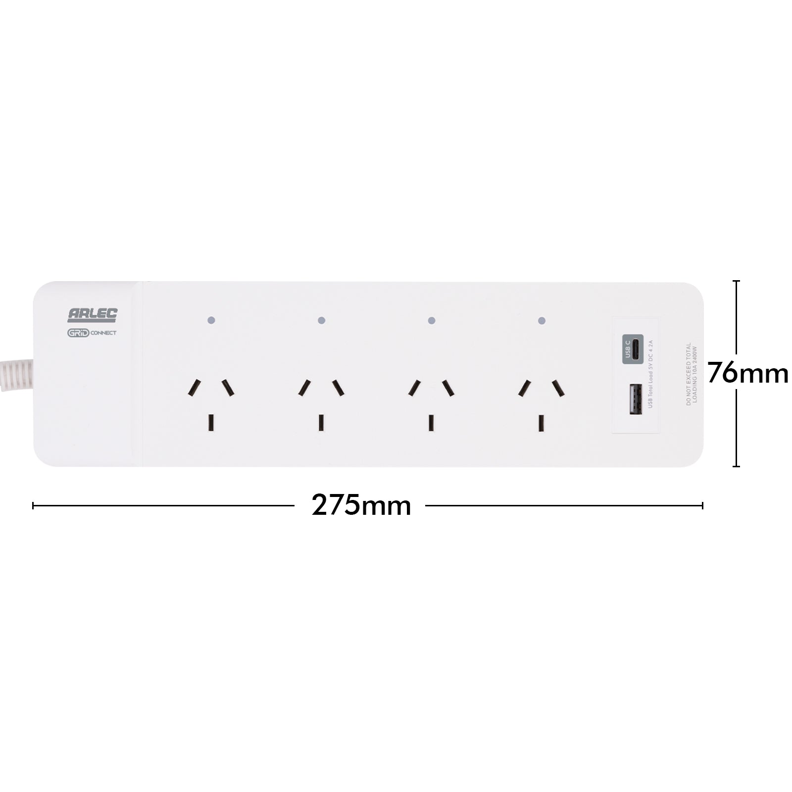 Arlec smart powerboard with USB A and C charging, 4 outlet Grid Connect power strip