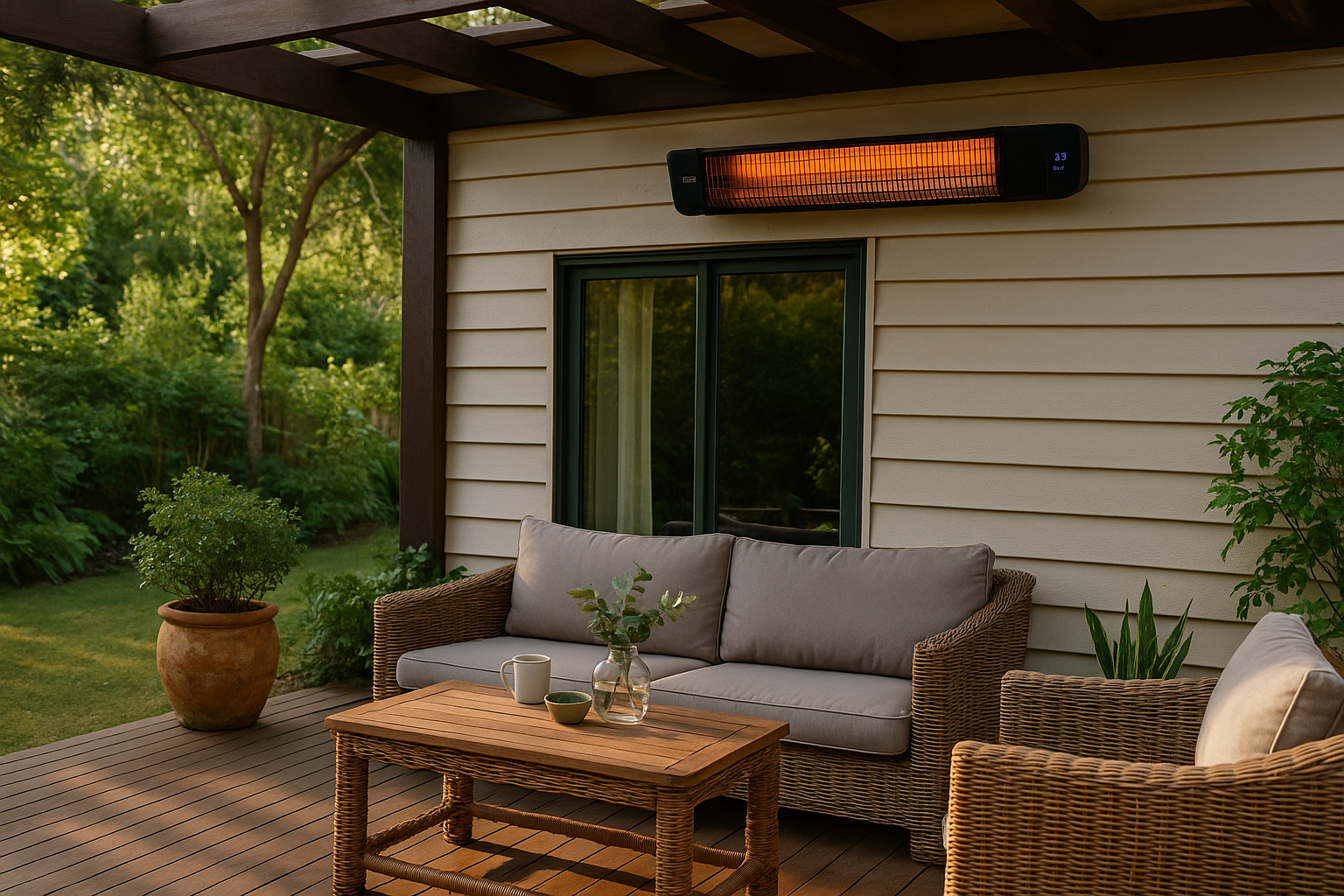 Outdoor Heater on Deck – Wi-Fi smart outdoor heater, Grid Connect app, energy efficient heating, Google Assistant & Alexa compatible, Bunnings outdoor living