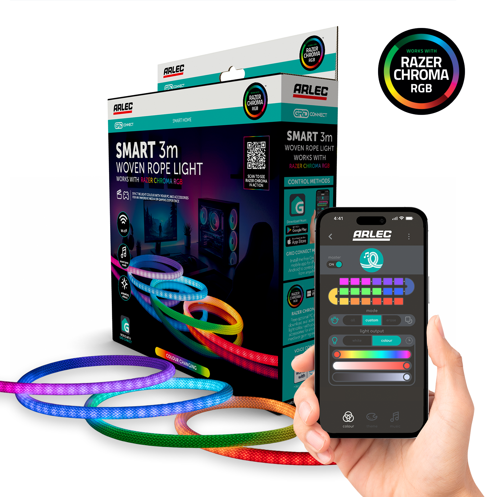 Arlec Grid Connect Smart 3m Woven Rope Light with Razer Chroma