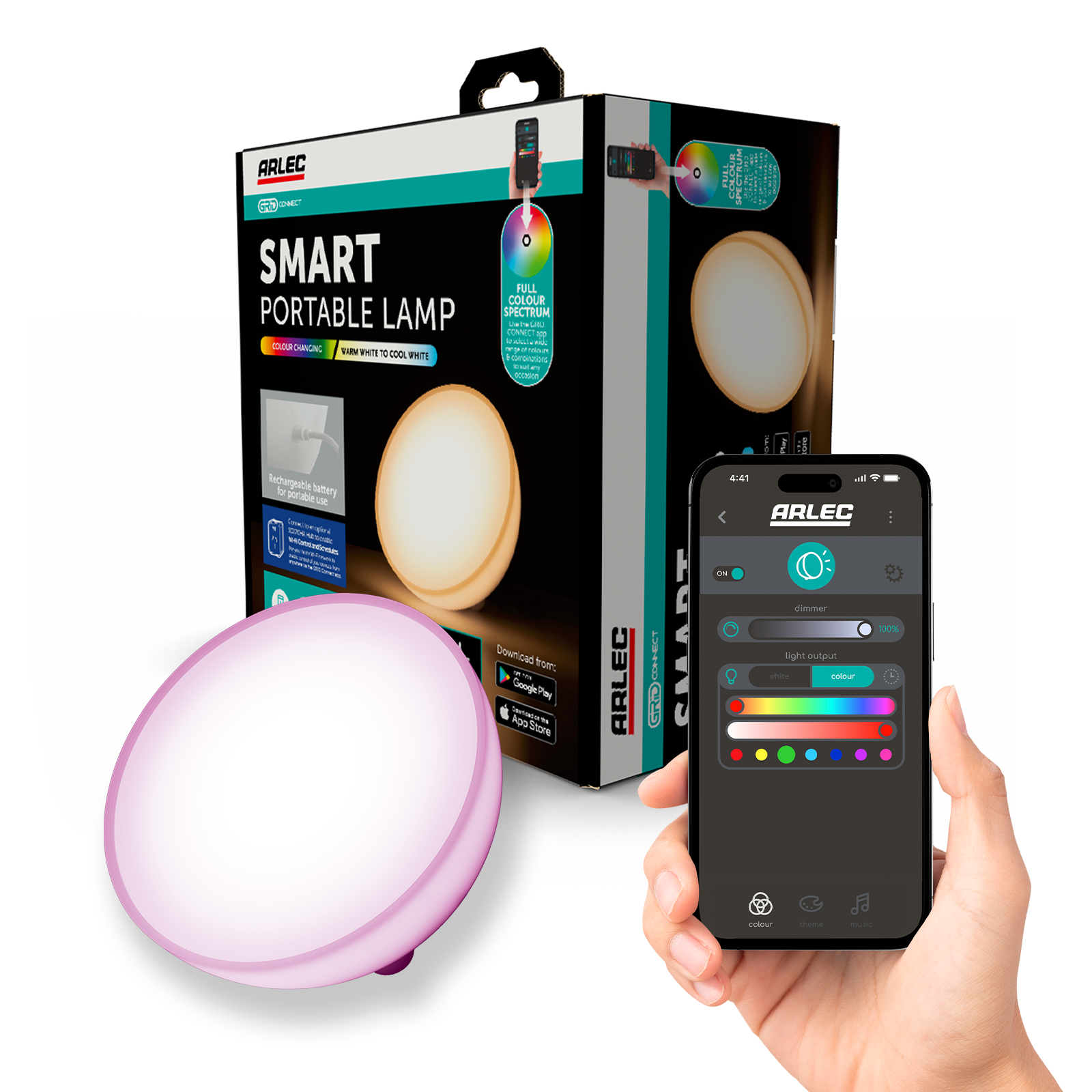 Arlec White Grid Connect Smart Portable Hemisphere Lamp RGB CCT