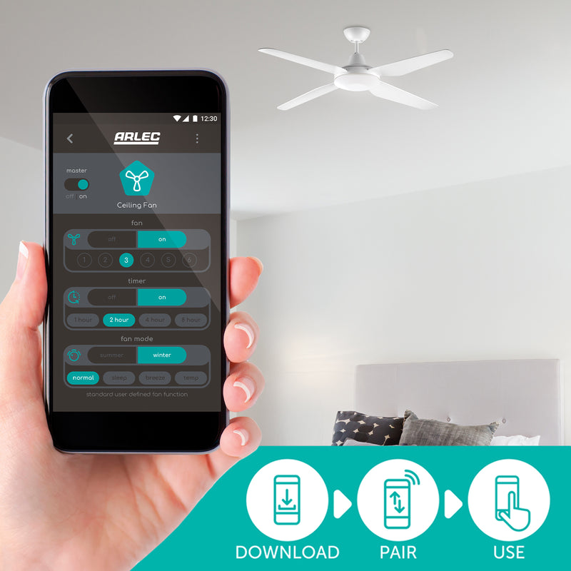 Arlec Grid Connect Smart 130cm White Madrid ABS Ceiling Fan with 4 Blades