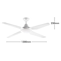 Arlec Grid Connect Smart 130cm White Madrid ABS Ceiling Fan with 4 Blades
