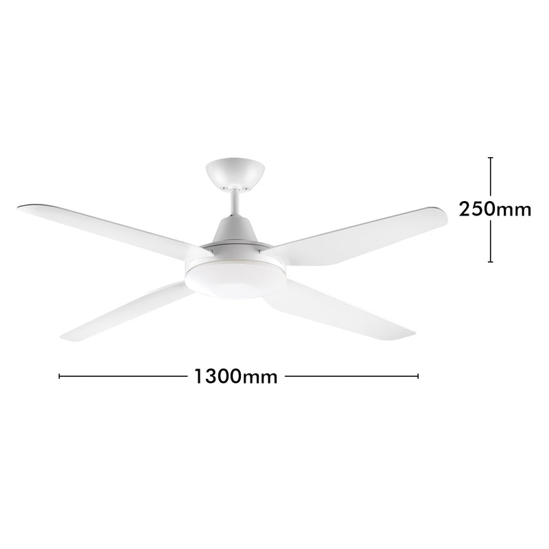 Arlec Grid Connect Smart 130cm White Madrid ABS Ceiling Fan with 4 Blades