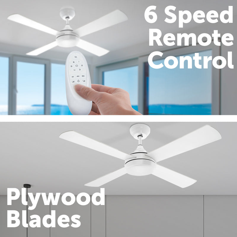 Arlec 130cm White Smart DC Ceiling Fan with LED Light & Remote Wi-Fi Smart with Grid Connect