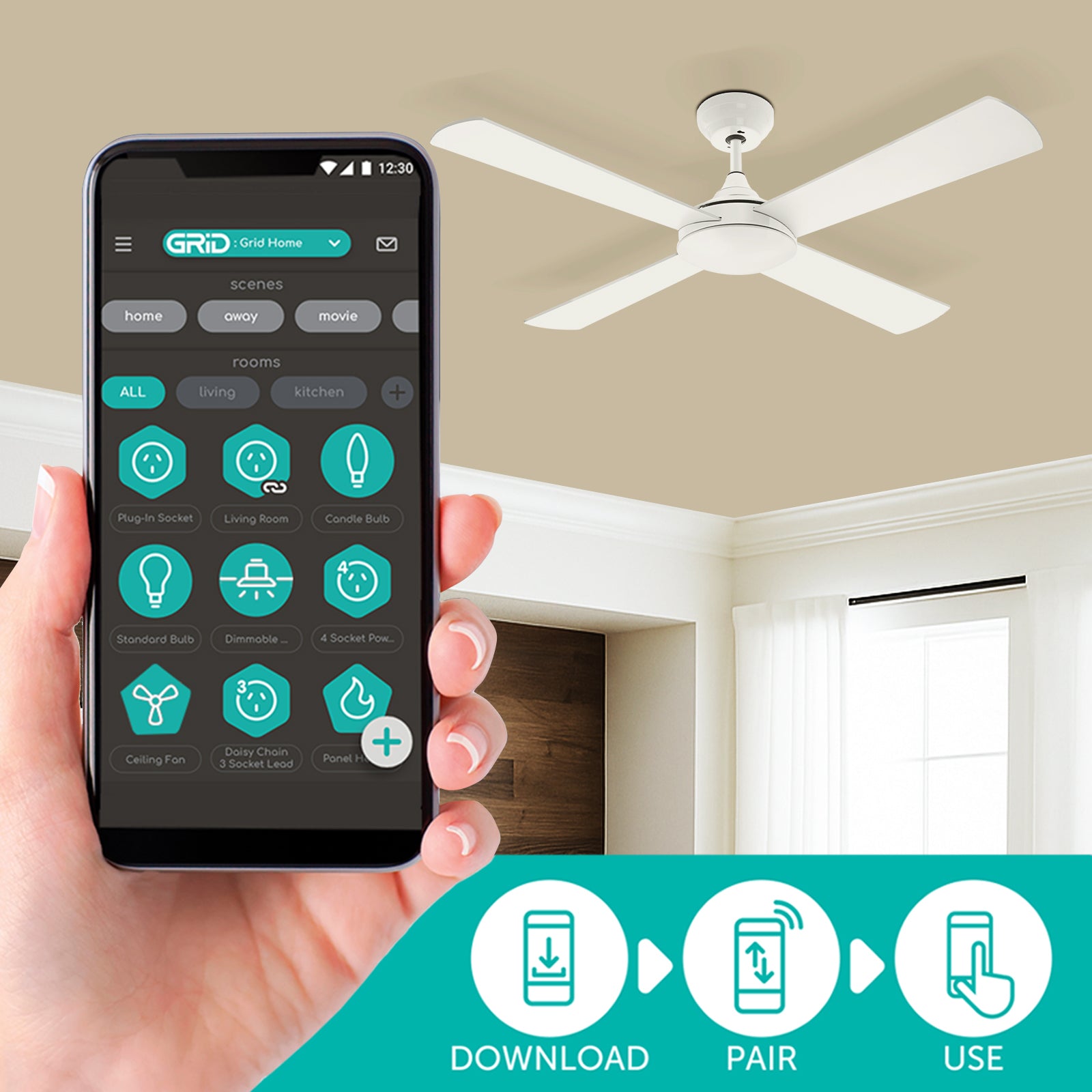 DETA Grid Connect Smart Ceiling Fan Controller with Light – Wi-Fi App & Voice Control 