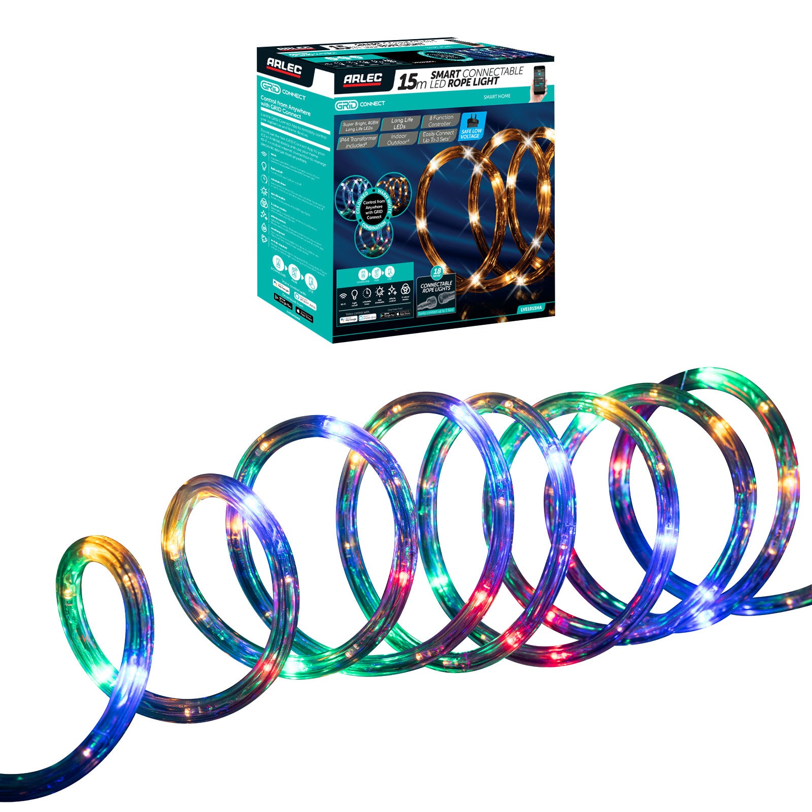 Arlec 15m Multi Coloured Smart Grid Connect Connectable LED Rope Light