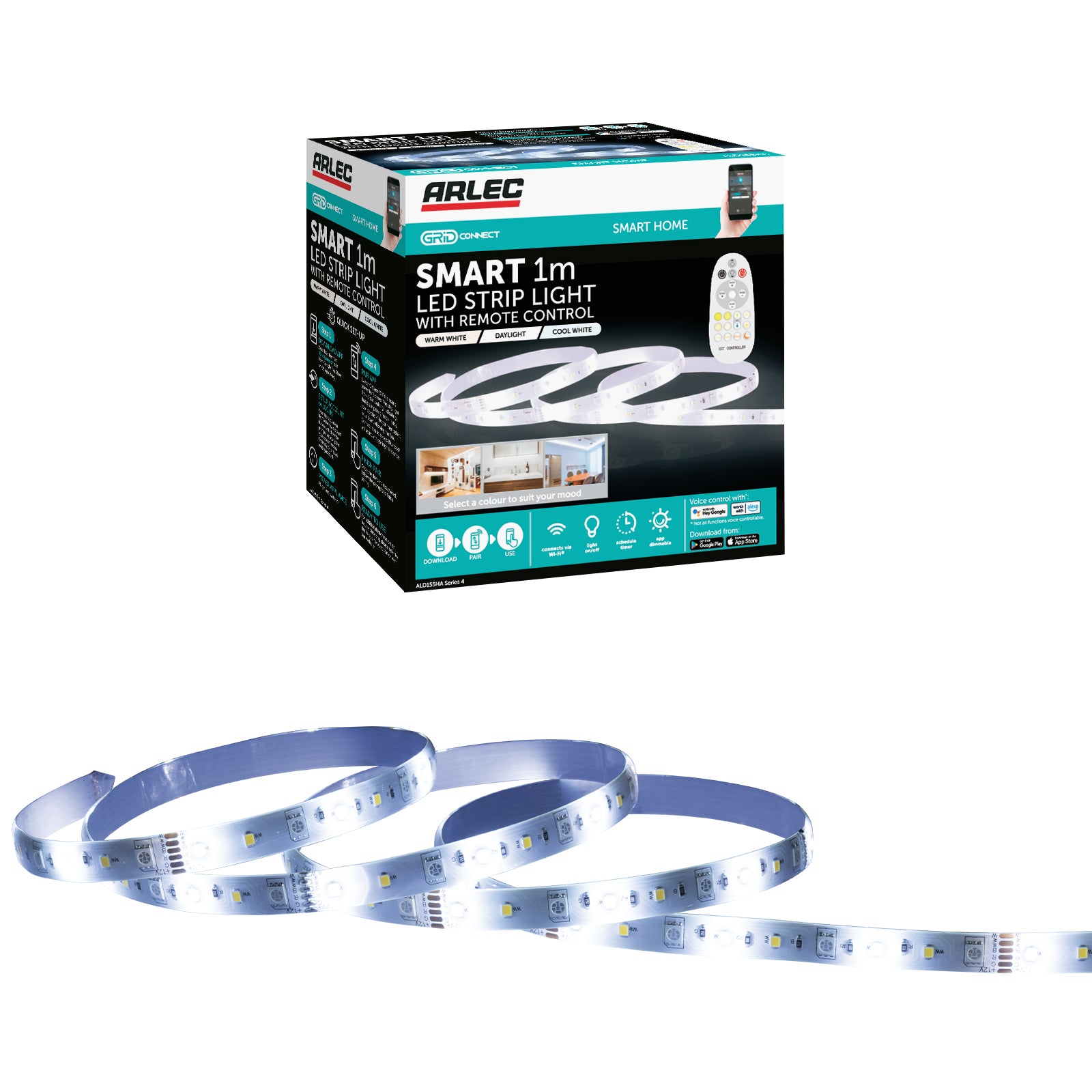 Arlec Grid Connect Smart 1m CCT LED Strip Light Cool & Warm White with Remote