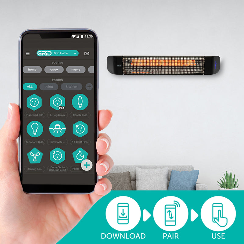 Arlec 2400W black smart infrared strip heater, Grid Connect electric heater