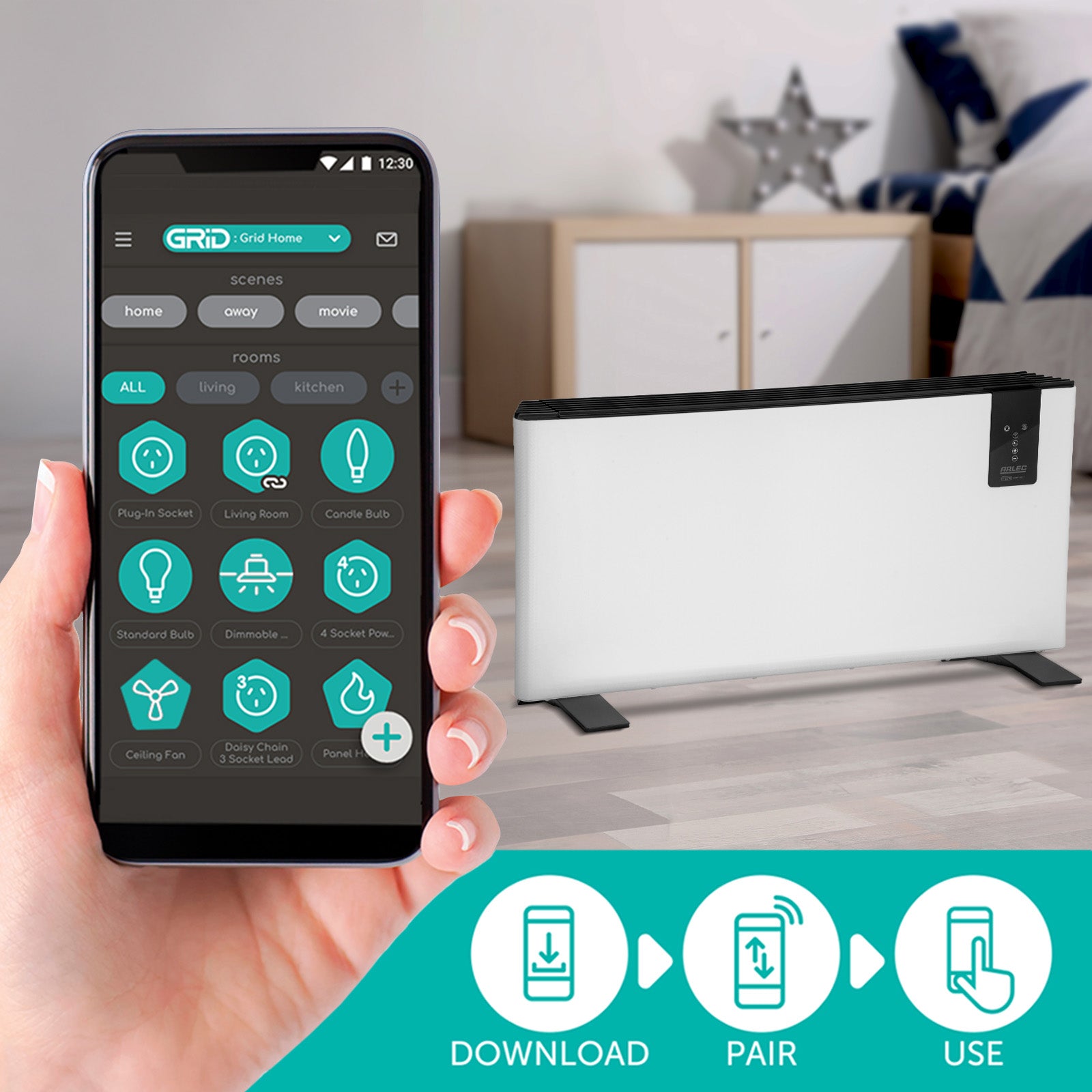 Arlec 2400W Smart Convection Heater Wi-Fi electric heater Smart with Grid Connect