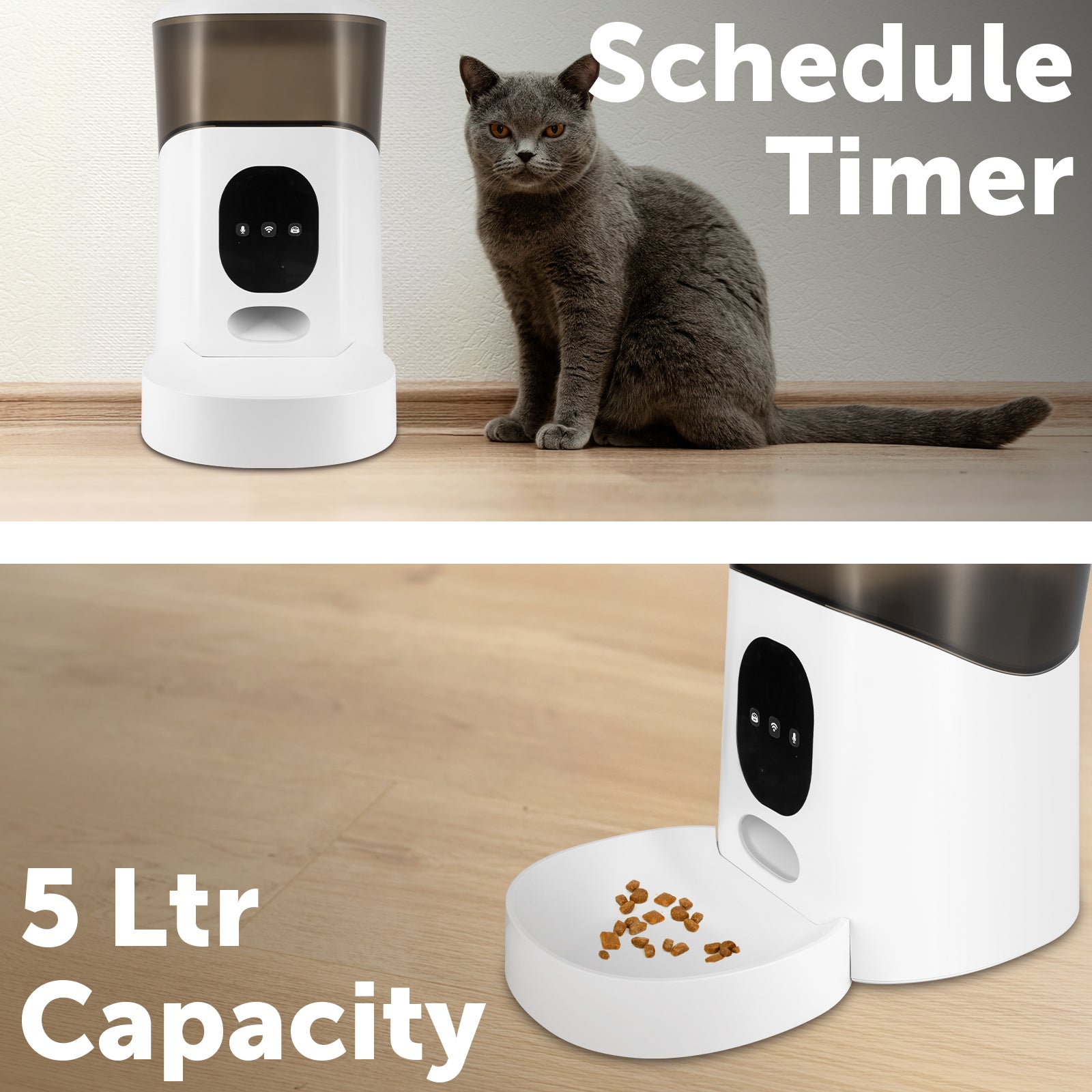 Arlec 5L automatic pet feeder, Grid Connect smart pet food dispenser