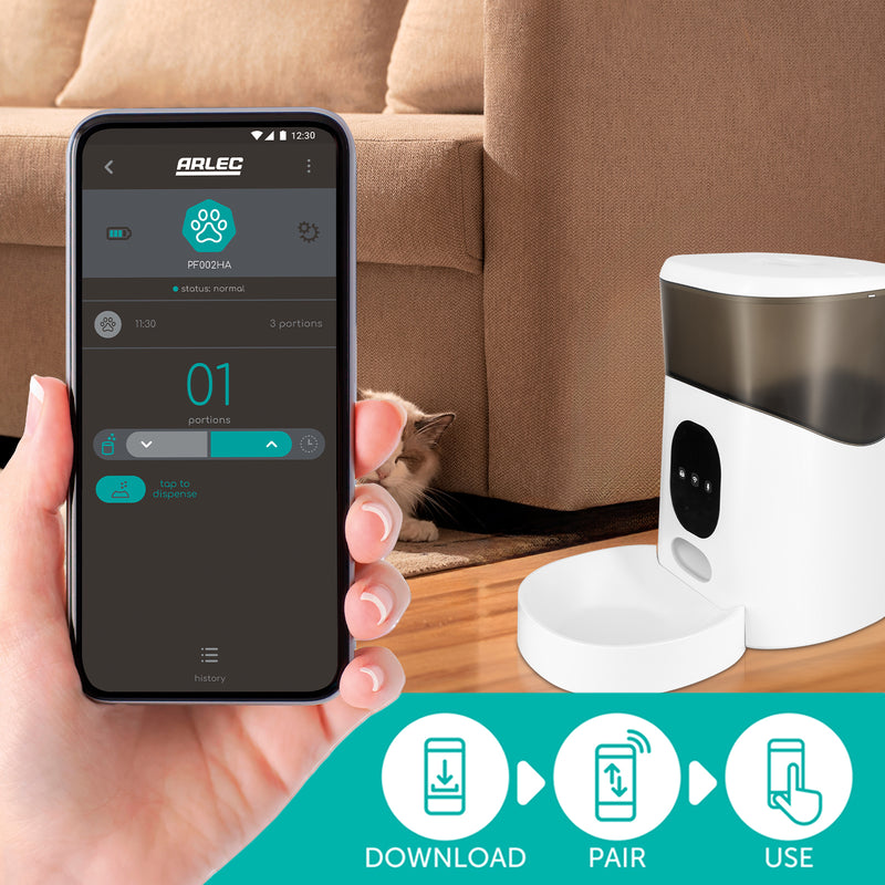 Arlec 5L automatic pet feeder, Grid Connect smart pet food dispenser