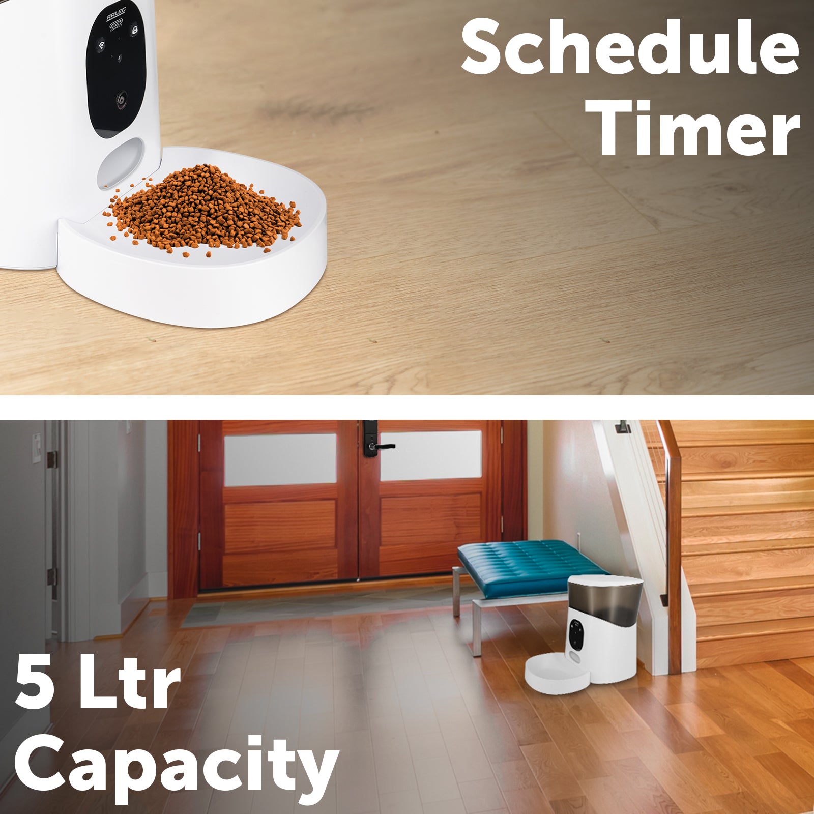 Arlec 5L automatic pet feeder with camera, Grid Connect smart pet food dispenser