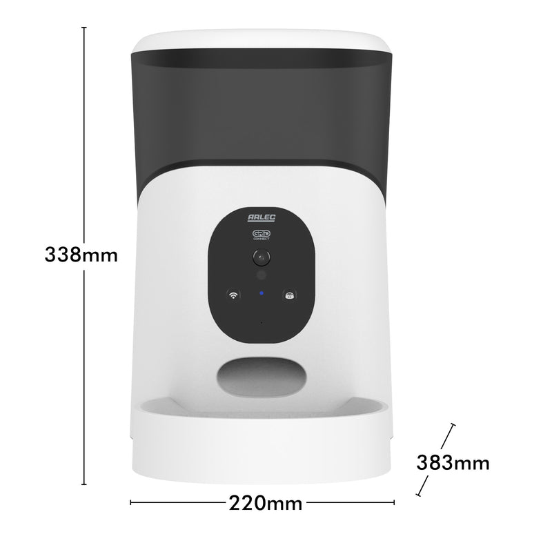 Arlec 5L automatic pet feeder with camera, Grid Connect smart pet food dispenser