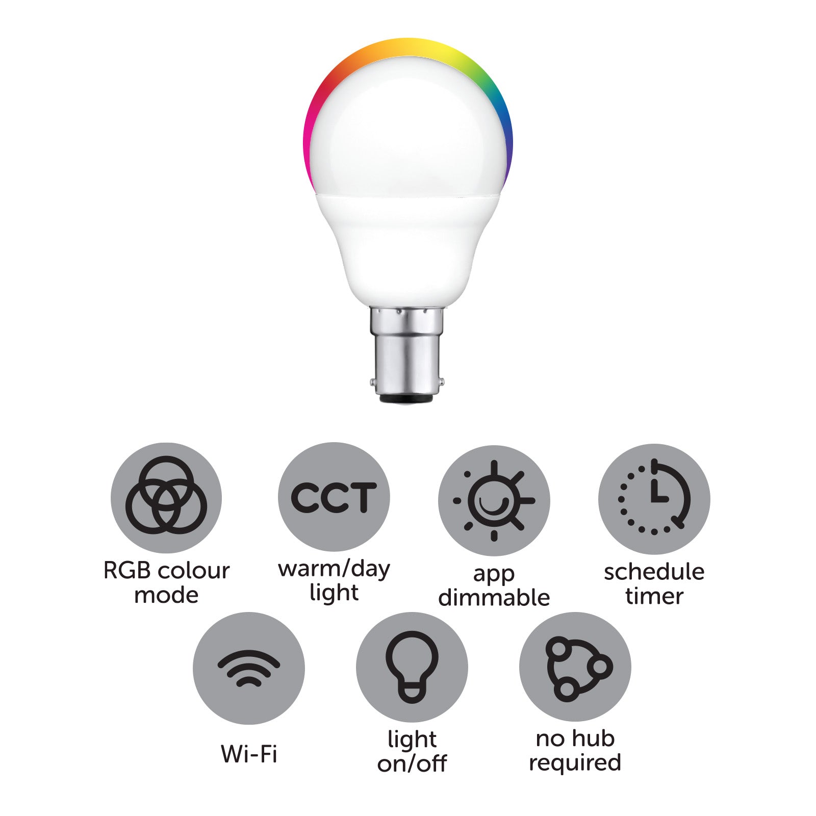 Arlec B15 RGB fancy round LED globe, 5.5W 470lm colour mode smart bulb
