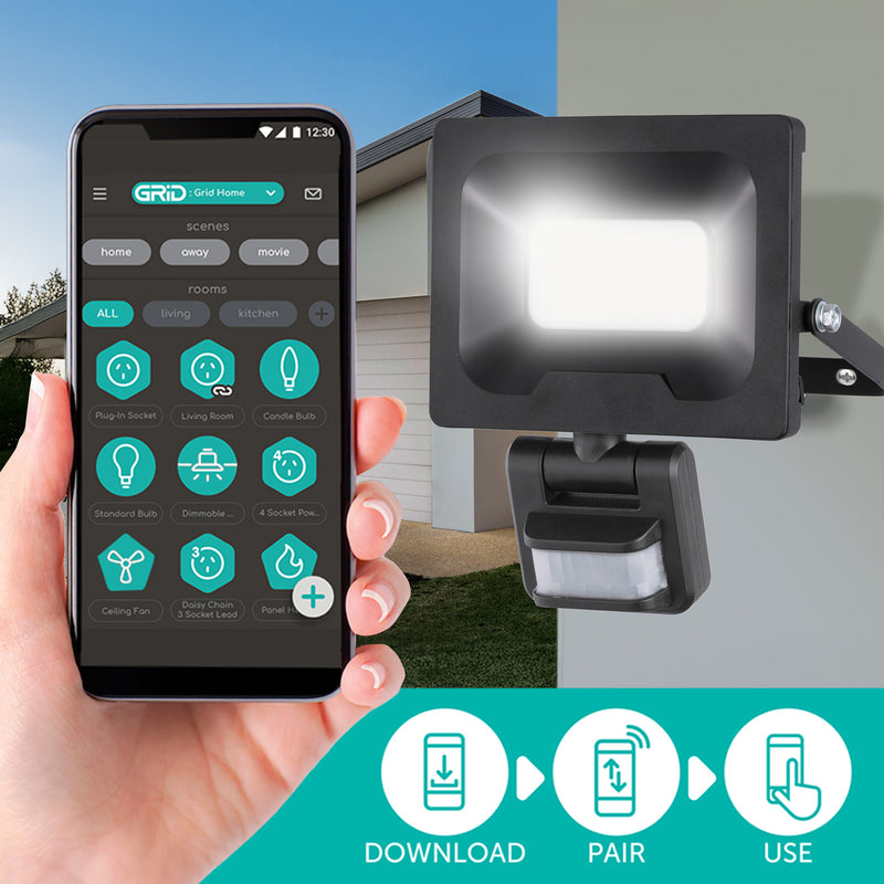 Arlec 24W 2500lm smart LED security floodlight, CCT Grid Connect motion sensor light