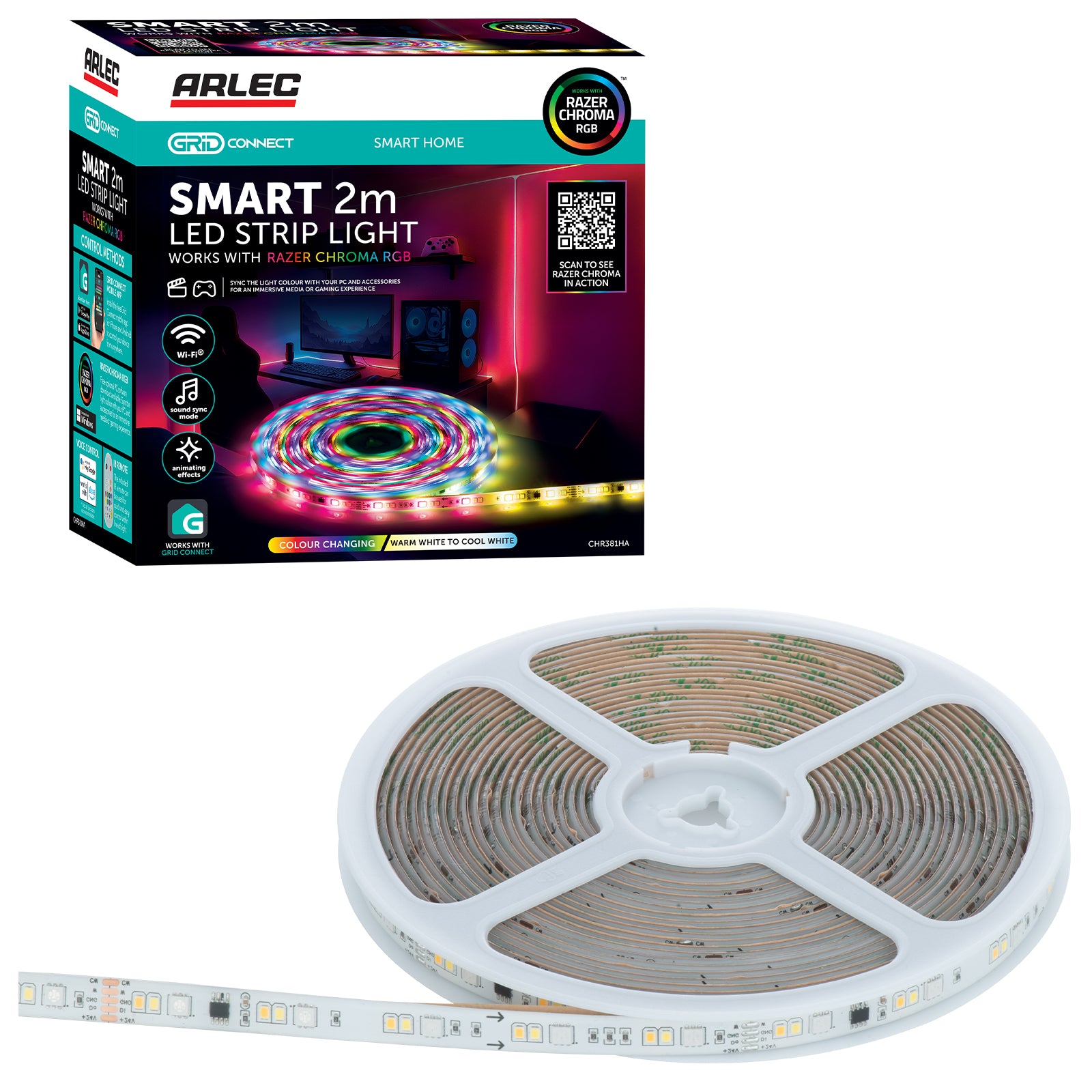 Arlec Grid Connect Smart RGB LED Strip Light with Razor Chroma – Colour Changing