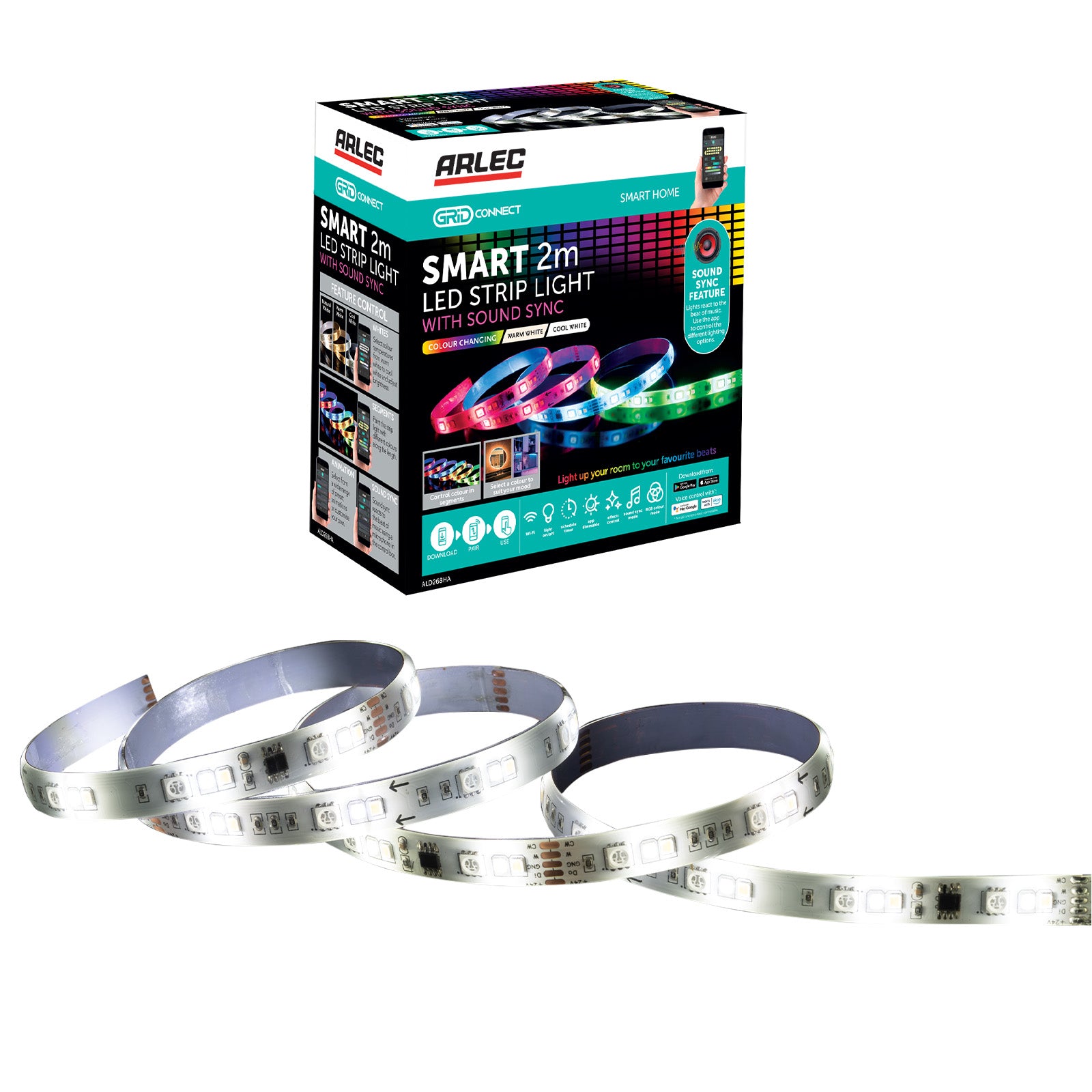 Arlec Grid Connect Smart 2m RGB LED Sound Sync Strip Light