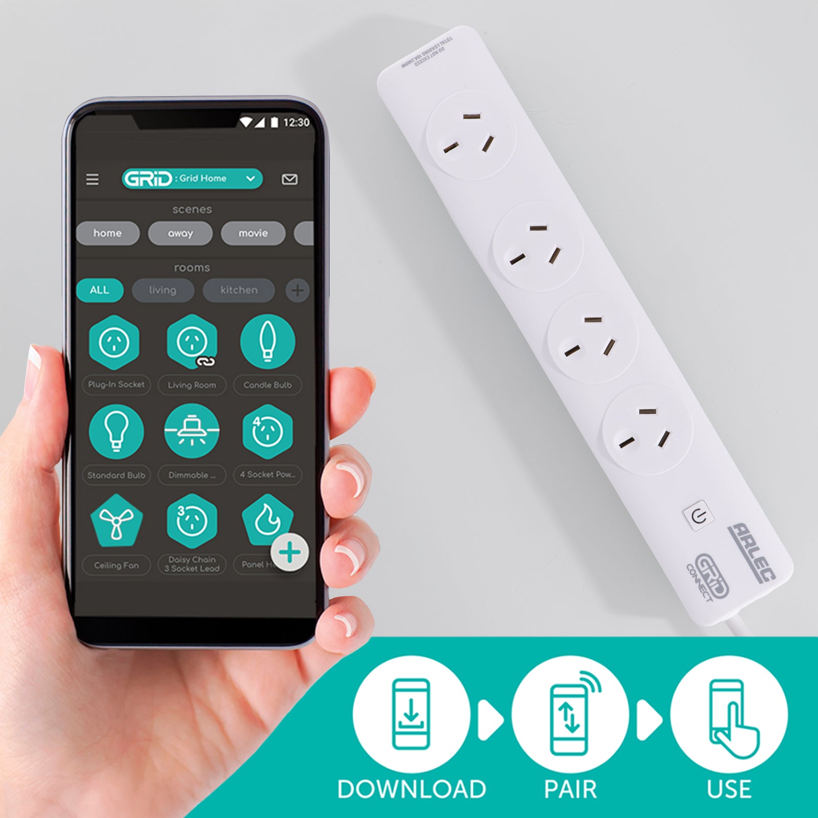 Arlec 4 outlet smart powerboard, Grid Connect home power strip