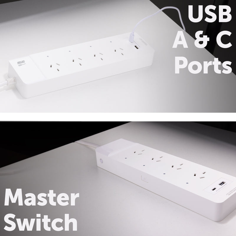 Arlec smart powerboard with USB A and C charging, 4 outlet Grid Connect power strip