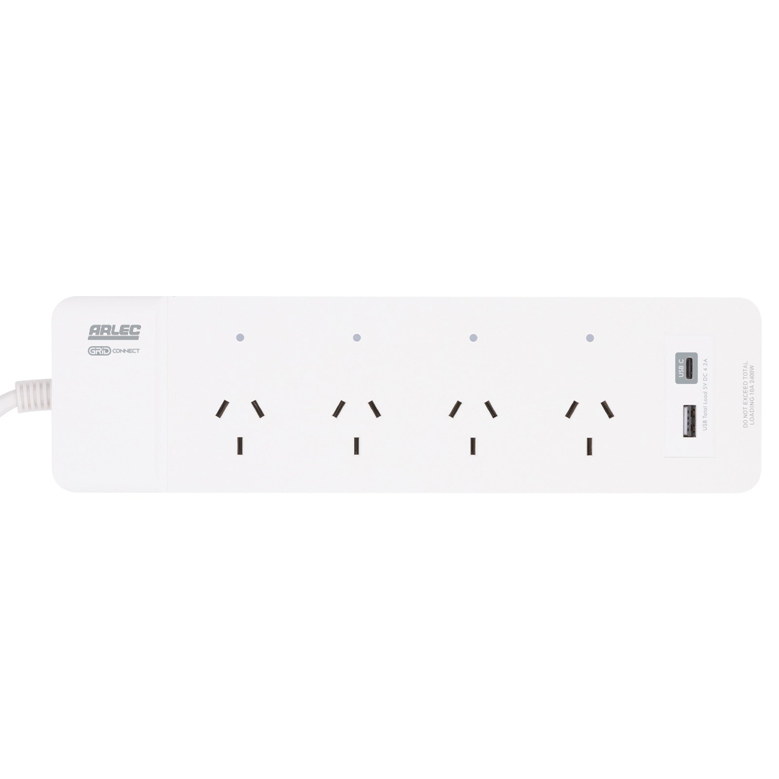 Arlec White 4-Outlet Grid Connect SmartPowerboard with USB A & C Charger