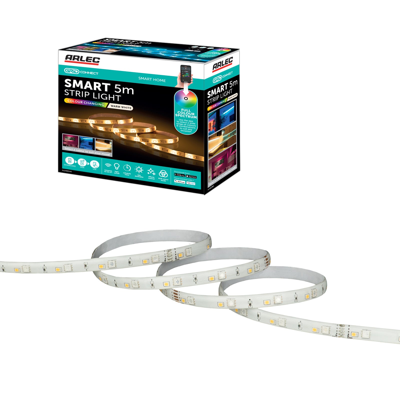 Arlec Grid Connect Smart 5m White & Colour Changing LED Strip Light with Remote