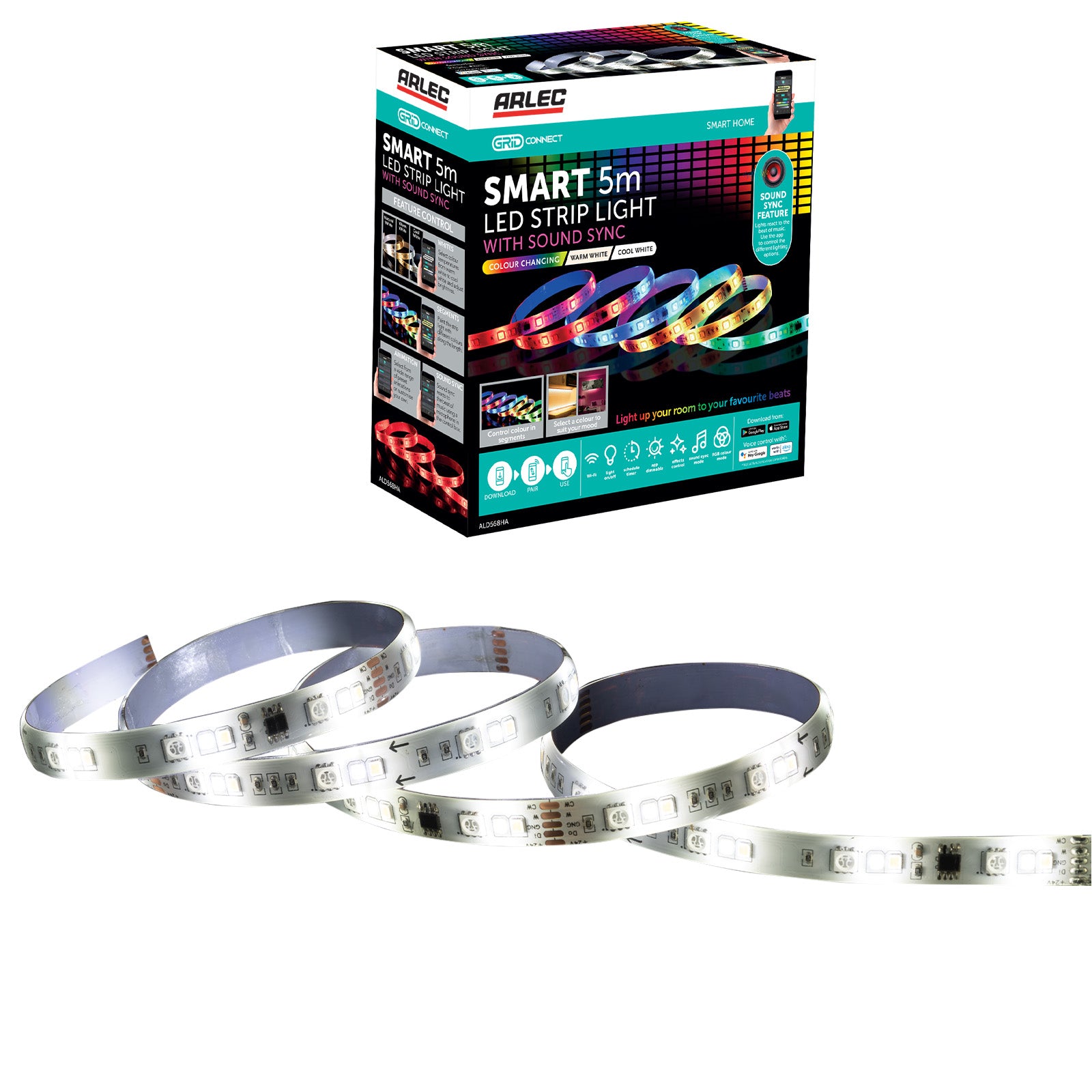 Arlec Grid Connect Smart 5m RGB LED Sound Sync Strip Light
