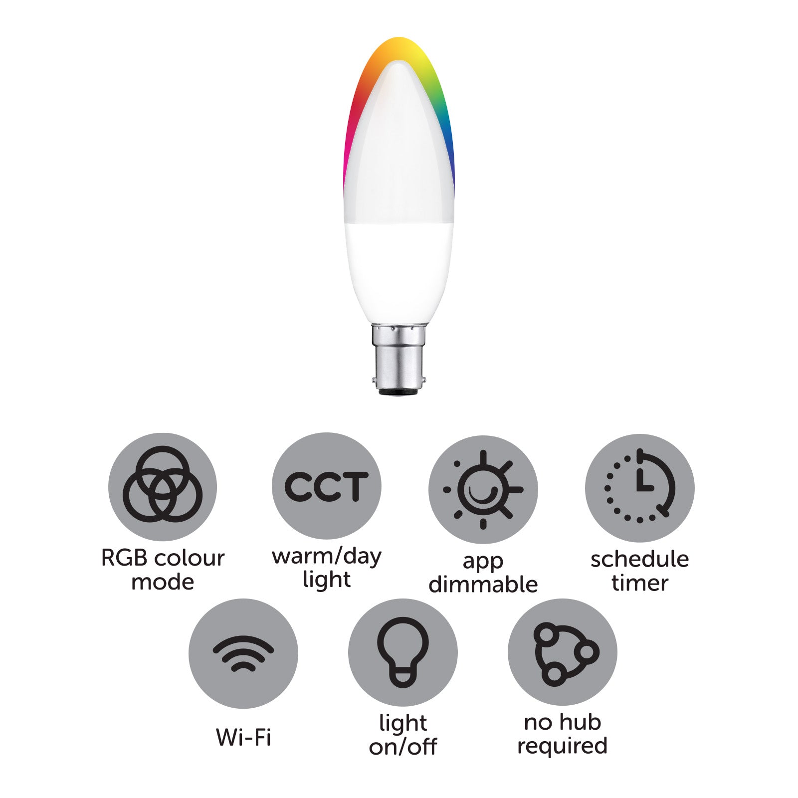 Arlec B15 RGB candle LED globe, 5.5W 470lm colour changing Grid Connect bulb