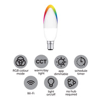 Arlec B15 RGB candle LED globe, 5.5W 470lm colour changing Grid Connect bulb