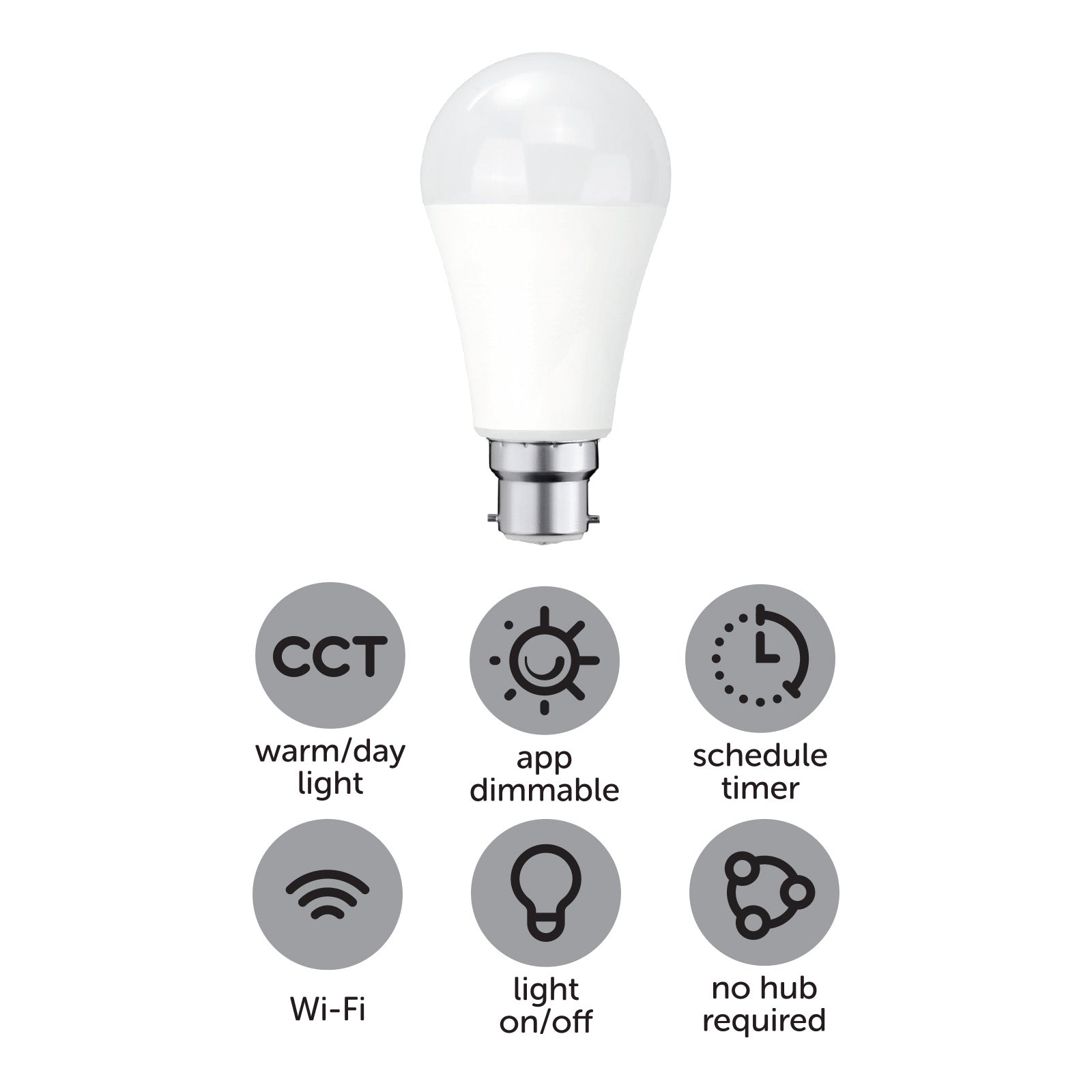 Arlec B22 12W smart LED globe, 1050lm CCT colour mode Grid Connect bulb