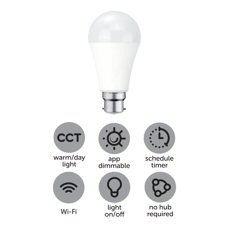 Arlec B22 12W smart LED globe, 1050lm CCT colour mode Grid Connect bulb