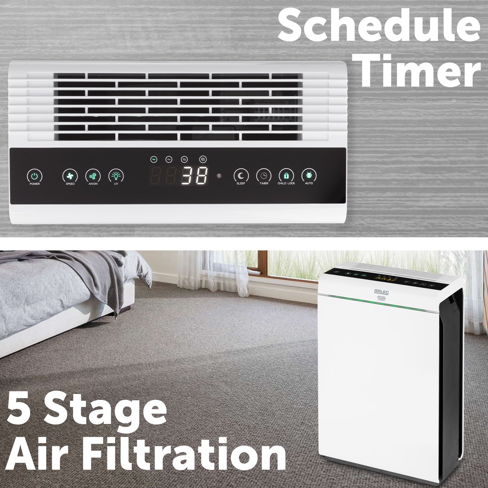 Arlec 2400W smart micathermic heater, Grid Connect electric room heater