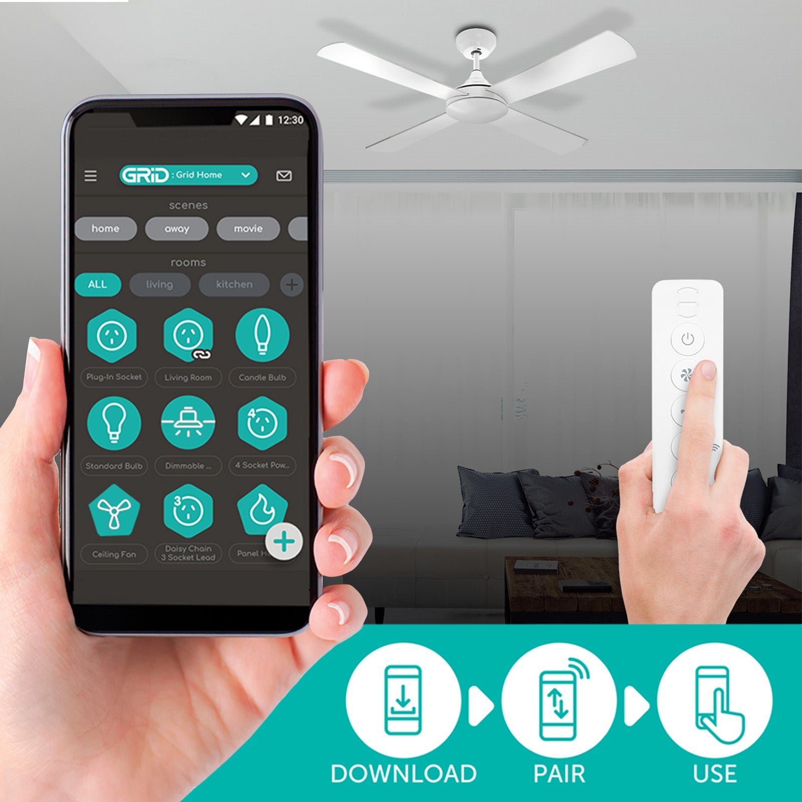 Arlec Grid Connect Smart Ceiling Fan Remote Control Kit Wi-Fi fan control