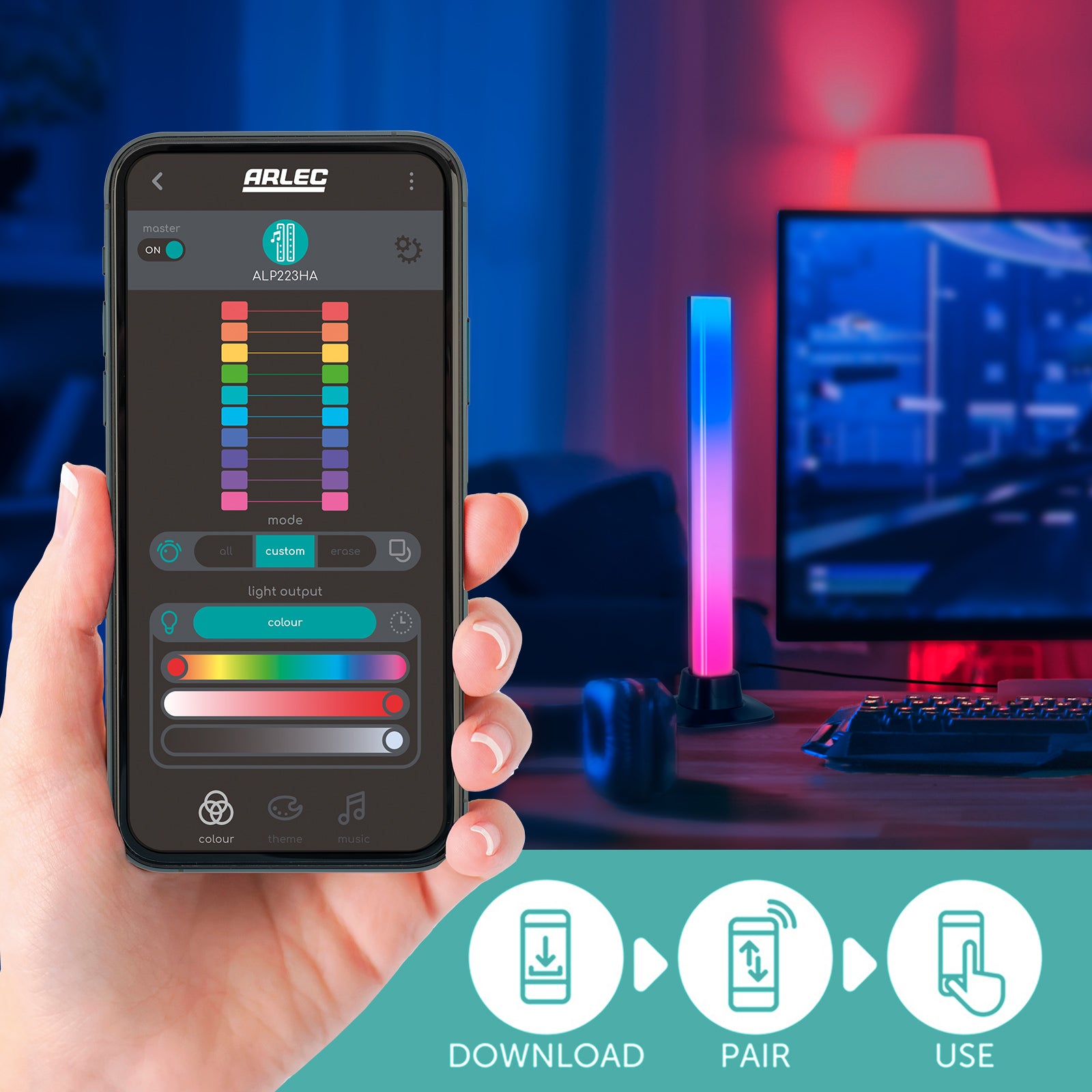 Arlec Grid Connect Smart Desktop RGB LED Bar Lights – Twin Pack