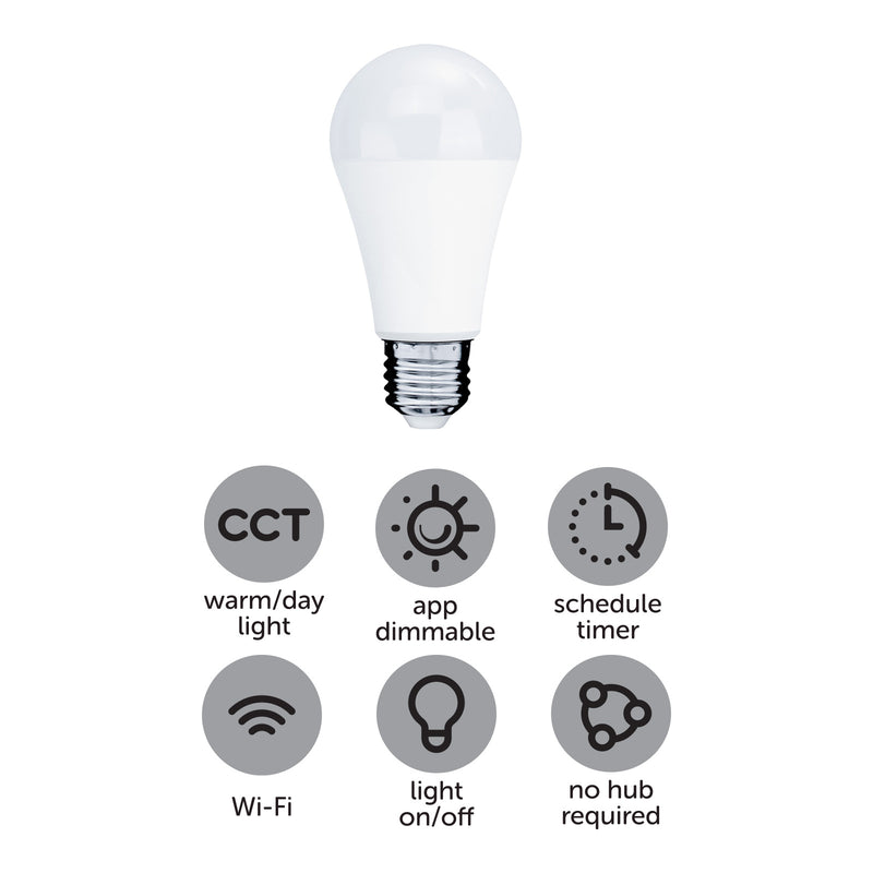 Arlec E27 12W smart LED globe, 1050lm CCT colour mode Grid Connect bulb