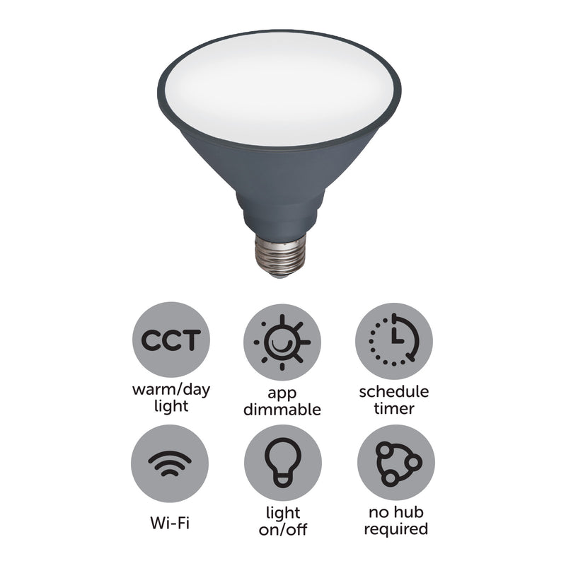 Arlec PAR38 E27 15W smart LED light globe, 1350lm Grid Connect CCT bulb
