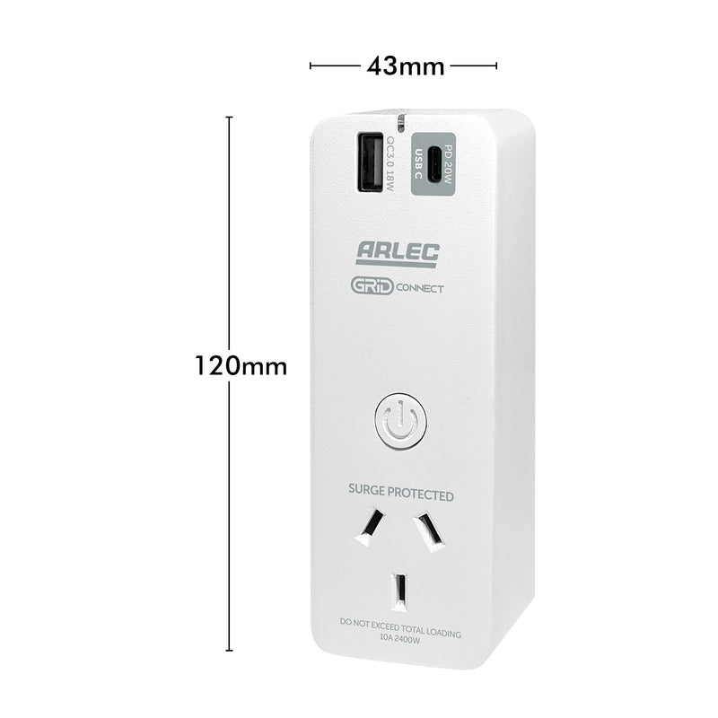 Arlec smart multi-function plug socket with USB PD20W, Grid Connect power adaptor