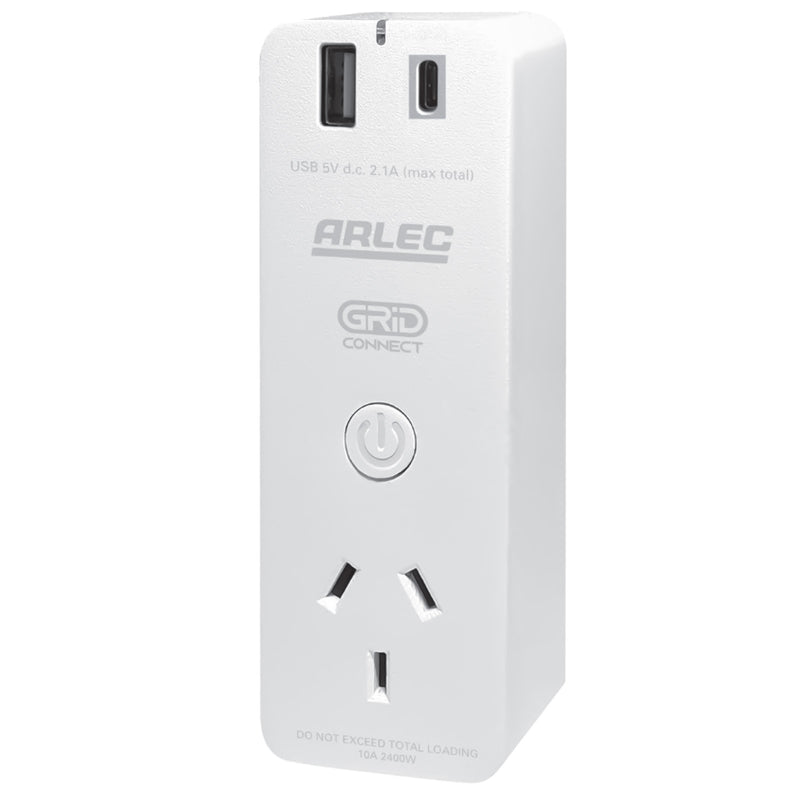 Arlec smart plug socket with USB charging, Grid Connect power adaptor
