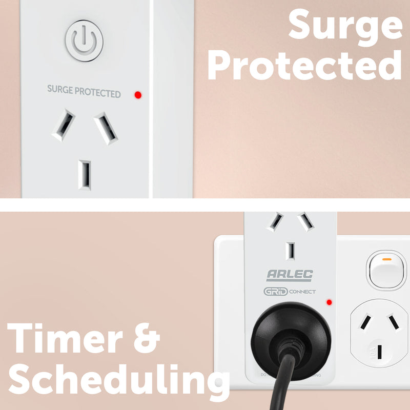 Arlec twin socket smart plug with energy meter and surge protection, Grid Connect adaptor