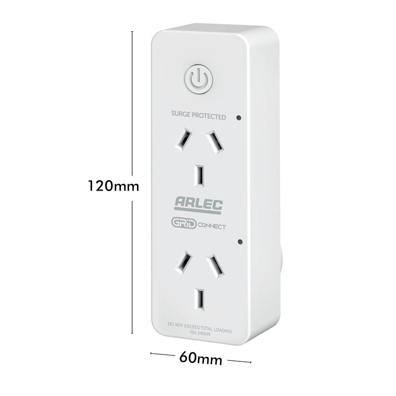 Arlec twin socket smart plug with energy meter and surge protection, Grid Connect adaptor