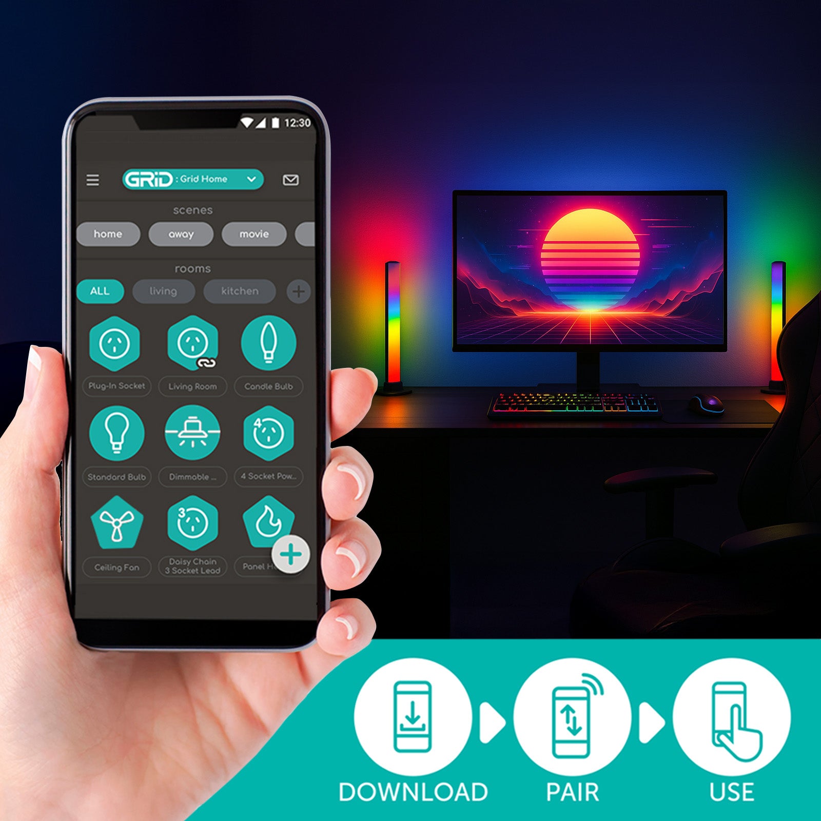 Arlec Grid Connect Smart RGB LED Desk Lights Twin Pack with Razor Chroma