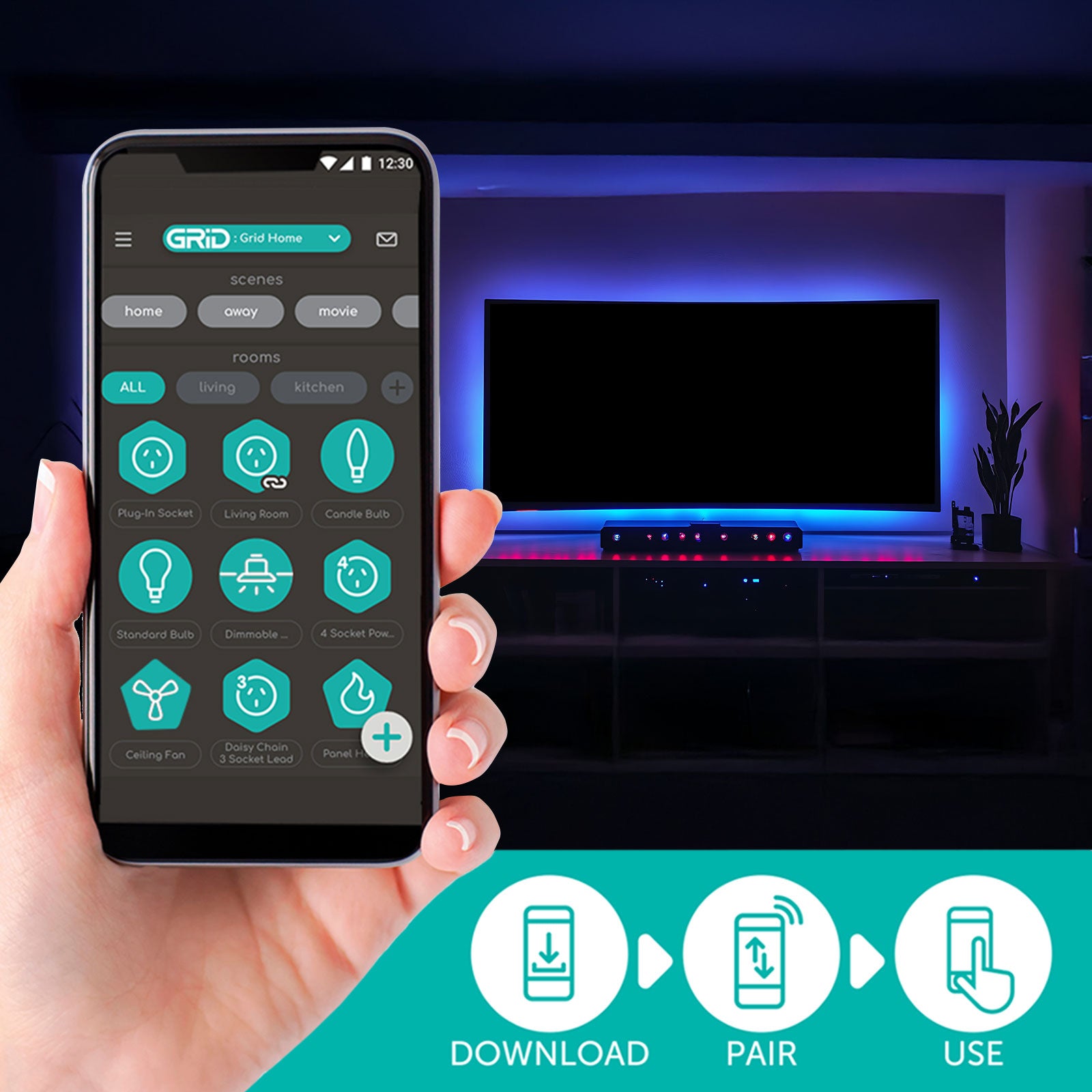 Arlec Smart Single Colour Screen Sync Strip Light Wi-Fi sync lighting Smart with Grid Connect