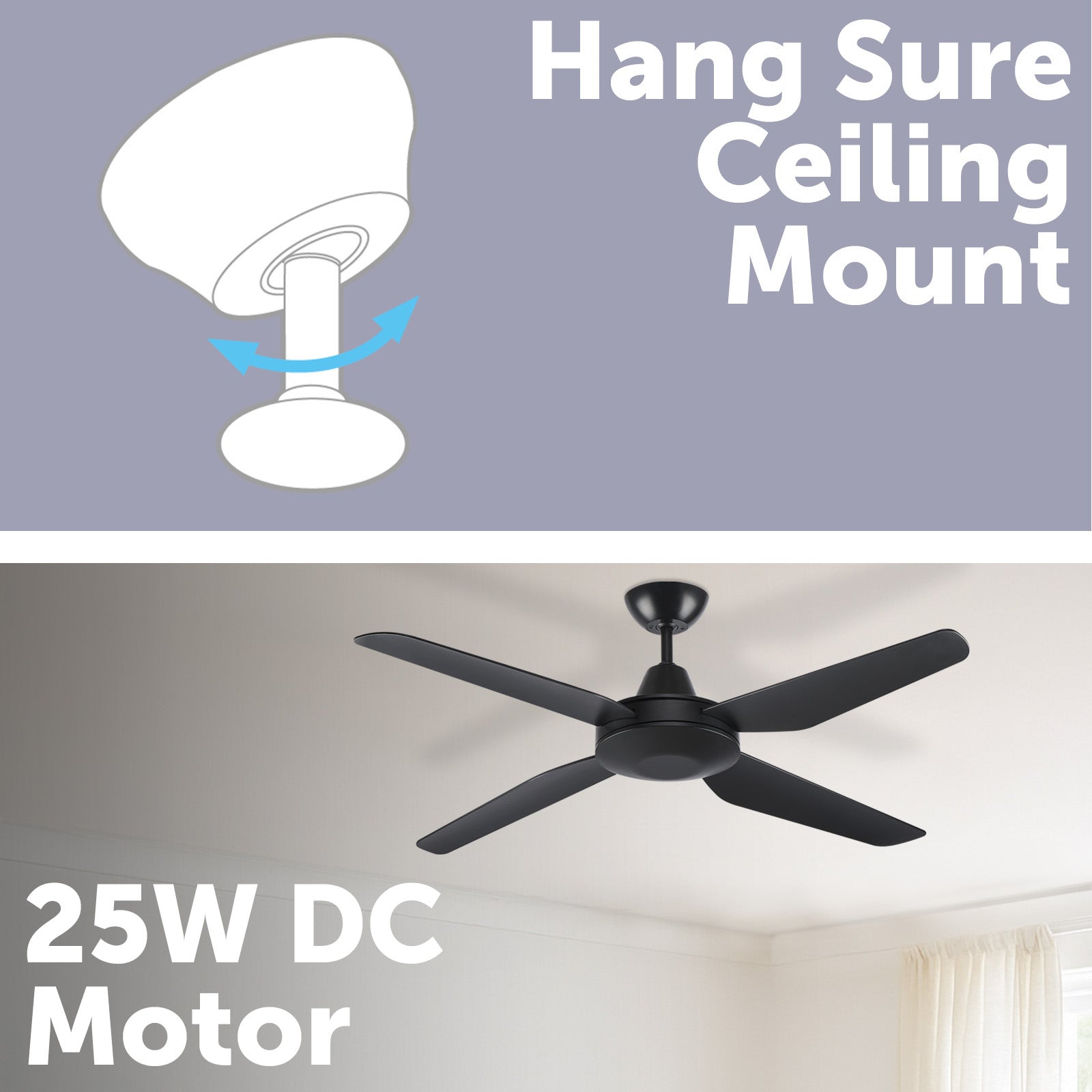Arlec 130cm Black Madrid 4 Blade DC Ceiling Fan Wi-Fi smart cooling Smart with Grid Connect