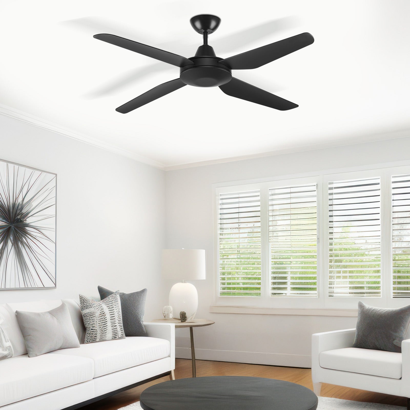 Arlec 130cm Black Madrid 4 Blade DC Ceiling Fan Wi-Fi smart cooling Smart with Grid Connect