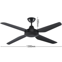 Arlec 130cm Black Madrid 4 Blade DC Ceiling Fan Wi-Fi smart cooling Smart with Grid Connect