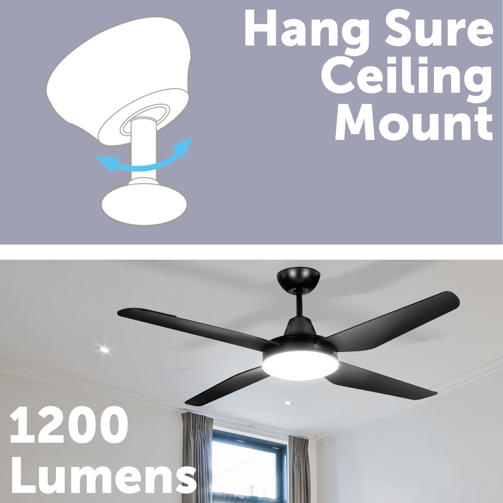 Arlec 130cm Black Madrid 4 Blade DC Ceiling Fan with Light Wi-Fi smart cooling Smart with Grid Connect