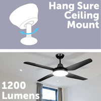 Arlec 130cm Black Madrid 4 Blade DC Ceiling Fan with Light Wi-Fi smart cooling Smart with Grid Connect