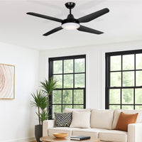 Arlec 130cm Black Madrid 4 Blade DC Ceiling Fan with Light Wi-Fi smart cooling Smart with Grid Connect