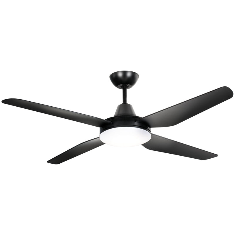 Arlec 130cm Black Madrid 4 Blade DC Ceiling Fan with Light Wi-Fi smart cooling Smart with Grid Connect