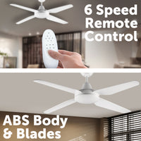Arlec 130cm White Madrid ABS Smart Ceiling Fan with Light Wi-Fi control Smart with Grid Connect