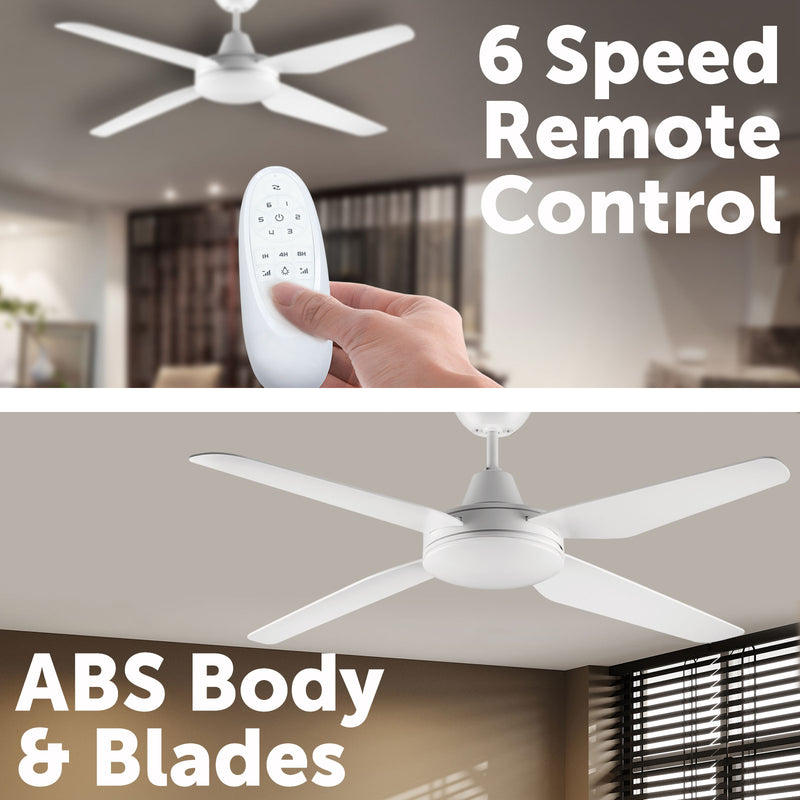 Arlec 130cm White Madrid ABS Smart Ceiling Fan with Light Wi-Fi control Smart with Grid Connect